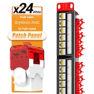 แผงแพทช์ AMPCOM24-Port Tool-Less RJ45 UTP Keystone Jack Patch Panel With Back Bar Wall Mount Or Rack