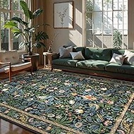 Beeiva Vintage Bird Washable Rugs for Living Room 5x7, Botanical Non Slip Stain Resistant Dining Roo