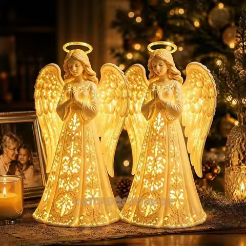 Angel Christmas Guardian Light, Symbol of Hope Love Protection,Praying Figurine with Warm Golden Glo