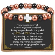 PEALICIOUS Copper Bracelet for Women and Men, 8MM Cross Copper Magnetic Bracelets with 3500 Gauss Ma