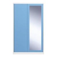 ตู้เสื้อผ้าเหล็กบานเลื่อนผสมกระจกเงา KIOSK BW-02 120 ซม. สีขาว/สีฟ้า (1114011)