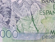 1979年西班牙銀行(Bank of Spain)著名小說家Benito Perez Galdos肖像及西班牙海外列島Canarias地形1000彼索塔鈔票