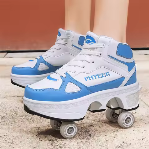 New Deformation Roller Skate Shoes for Kids Parkour Roller Shoes With4 Wheels Double-Row Roller Skat