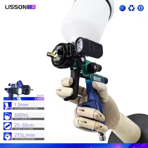 1.3mm HVLP Spray Gun with LED Light – Blue-to-Green Gradient Body for Car & Furniture Painting