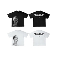 Abstract line portraits exude the attitude of "EVOLVING, NOT COMPETING" 220gsm sleeved T-shirt