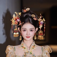 Bridal Hair Accessories Red Gold Liuxiuhe Premium Age-Reducing Flower Dragon Phoenix Gown Handmade H