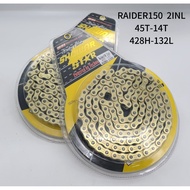 SHOWAR GOLD CHAIN SET RAIDER150 2INL 45T-14T 428H-132L 43-14T 415H-132L 41T-14T 428H-132L 39T/38-14T