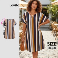 Lovito Women's Plus Size Curve Casual Striped Basic Dress LBL19322