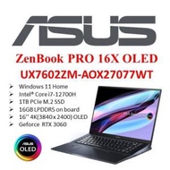 ASUS Zenbook Pro 16X OLED UX7602ZM-AOX27077WT [i7-12700H / 16GB / 1TB SSD / RTX3060 / 16" 4K OLED]