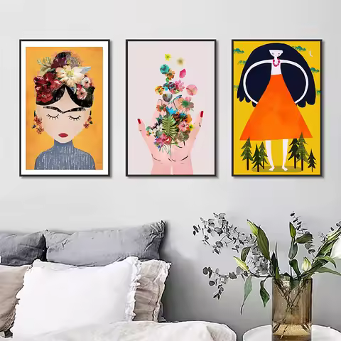 Boho Feminist Boobs Flower Hands Poster Print Canvas Painting Room Decor Frida K Art Work Picture Wa