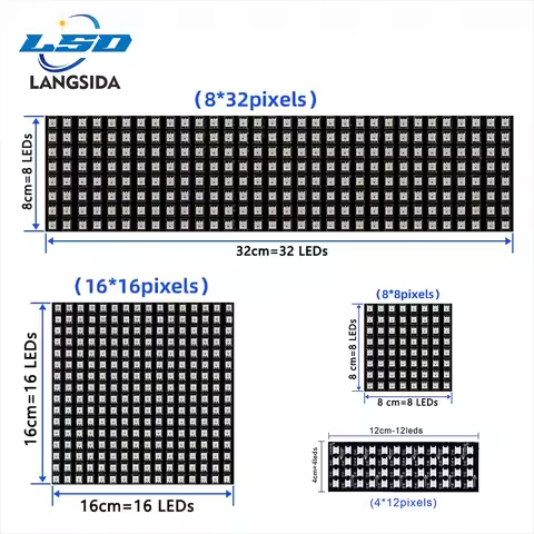 5V 12V SMD5050 RGB Panel LED Direccionar Individualmente WS2812B Flexible Digital 4x12 8x8 16x16 8x3