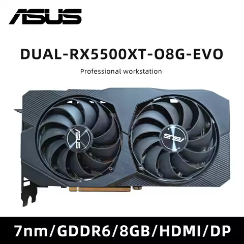 For ASUS DUAL RX5500XT O8G EVO RX5500XT 8G Dual Fan Graphics card Support 128-bit 224GB/s PCIe 3.0 H