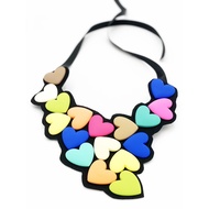 Vibrant Hearts Resin Necklace - Statement Costume Jewellery - Gift for Her