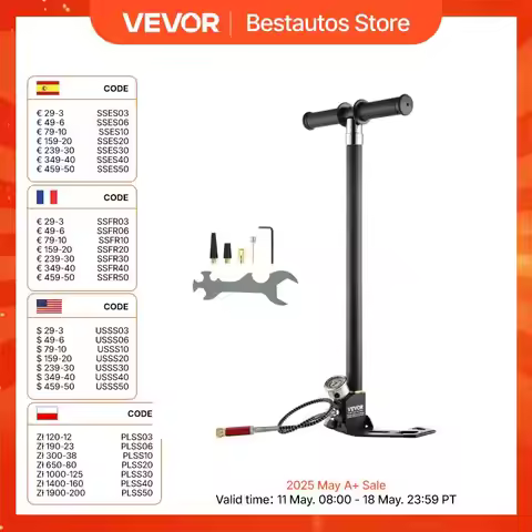 VEVOR PCP Hand Pump 4 Stage 30Mpa 4500PSI High Pressure PCP Air Rifile Filling Stirrup Pump for Airg