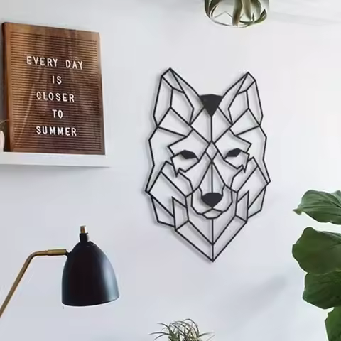 DDPNKL 1Pc Metal Living Room Office Geometric Wolf Head Wall Art Ornament Iron Craft Gift Iron Art S