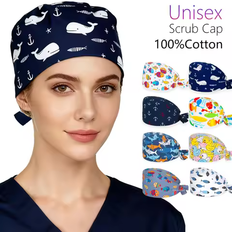New Surgical Scrub Cap Cotton Fish Printed Women men Nurse Hat Operating Room Surgery Hasts Dental A