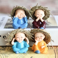 (4 Pieces) Straw Hat Buddha 4 People (Not Listening Not Speaking Watching Understanding) Car Decorat