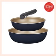 Evercook 3-piece Fry Pan Set (22cm Fry Pan, 26cm Deep Fry Pan, Special Mini Handle) Navy - Gas Stove Only, Choose Series, Detachable Handle, Easy-to-clean Fry Pan by Doshisha