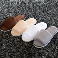 1 Pairs Fashion Solid Color  Hotel Coral Velvet Indoor Slippers Non-disposable Home Guest Slipper Warm Fluffy Open Toes Shoes