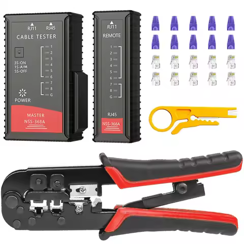 RJ45 Cat6 Crimping Tool Kit with RJ11/12/45 8P6P Network LAN Crimper Connectors and Covers Network C