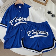 3pcs/Set Teen Girls Blue Knitted Basketball Jersey Sports Competition Contrast Trim Letter Print Sho