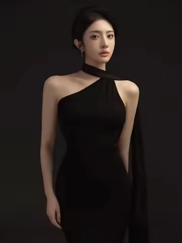 Elegant Black Suit Dress Photography Costume for Personal Image Portrait Art Photography Studio Qual