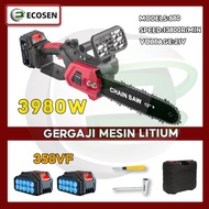 ECOSEN Chainsaw Gergaji Rantai Elektrik Mini 12 Inch 2 Baterai 358V Cordless Gergaji Pemotong Kayu