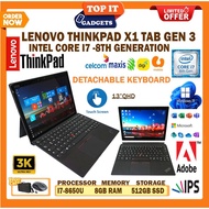 LENOVO THINKPAD X1 TABLET (GEN 3)  TOUCHSCREEN DETACHABLE KEYBOARD -  INTEL CORE I7 -8650U 8TH GEN / 8GB DDR4 RAM / 512GB SSD STORAGE / WINDOW 10/11 PRO / 6 MONTHS WARRANTY [ #LAPTOP