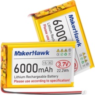 MakerHawk 3.7V 6000mAh LiPo Battery Rechargeable 1S 3C Lithium Polymer Batteries with Protection Boa