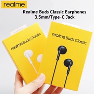 Original Realme Buds หูฟังคลาสสิก3.5มม./Type-C หูฟังแบบอินเอียร์ครึ่งเดียวหูฟังไดรเวอร์ขนาดใหญ่มีสายสำหรับ Realme GT Neo Q3 X2 Pro XT 6S 7i V5