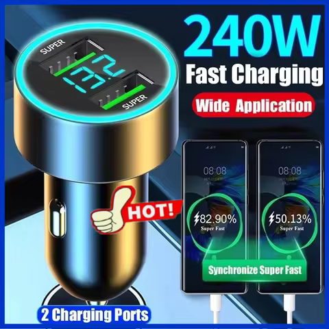 240W/120W Car Charger Fast Charging 2 USB Ports Adapter for IPhone Samsung Xiaomi Quick Charging Cha