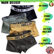 5pcs 40-100kg Men Boxer Seluar Dalam Lelaki Dewasa Murah Mens Hello Underwear Soft Cotton Panties Se
