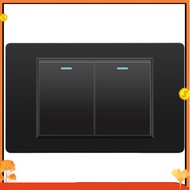 Black Wall Electrical Switches Light Switch 2 Gang 2 Way 118mmx72mm Tempered Glass Panel Mechanical 