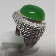 925 Silver Ring With Green Jade.Cincin Perak Jade Hijau.