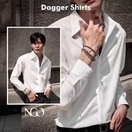 NGOclothing - Dagger Collar Slim Cotton Men's Shirt - DAGGER SHIRTS / MATTE BLACK, BONE WHITE