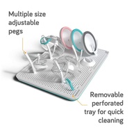 Nanobebe Slim Drying Rack, Adjustable Baby Bottle Drying Mat with Built in Drainer &amp; 8 Moveable Pegs