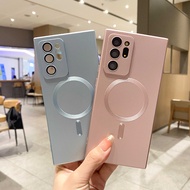 Soft Case Matte Magnetic Support Magsafe Wireless Charging Phone Case Silicone With Ring Camera Lens