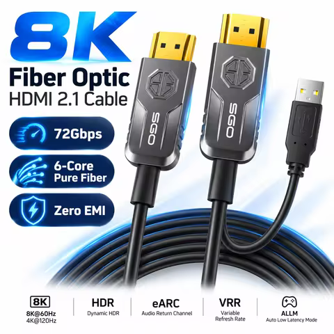 8K Fiber Optic HDMI 2.1 Cable 6-Core Pure Fiber 72Gbps 8K@60Hz 4K@120Hz HDR eARC VRR Zero EMI AOC Ca