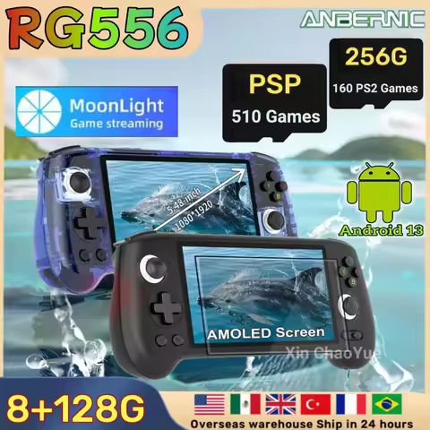 ANBERNIC RG556 Retro Handheld Game Console Android 13 System 8G+128G 5.48 inch AMOLED Screen Video P