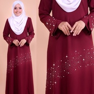 Jubah Plain dengan taburan batu Crystal & Permata yang dijahit rapi Premium Exclusive