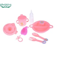 AF 8pcs/set Cup Comb Fork Spoon Bowl Feeding Tableware For 43cm  Doll A