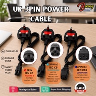UK 3 Pin Power Cable IEC C7 Figure 8 IEC C5 Cloverleaf IEC C13 Power Cord / Kabel Kuasa UK 3 Pin