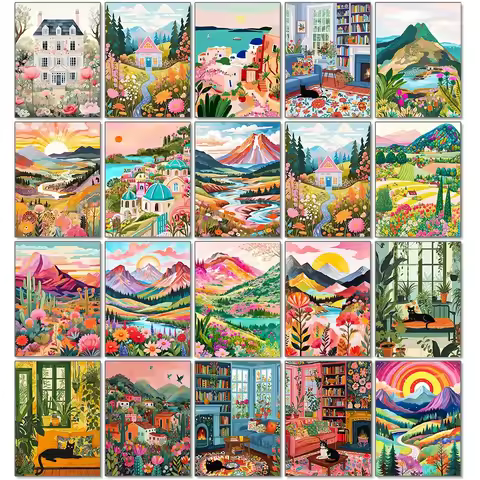 Cartoon Fairy Tale World Colorful Mountain Scenery Diamond Painting 5D DIY Flower House Diamond Mosa