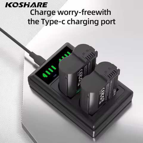 KOSHARE 2600mAh EN-EL15 Digital Camera Battery + Dual USB Charger for Nikon D500 D610 D750 D800 D810