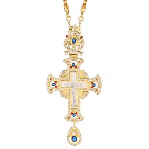 New Orthodox Pectoral Catholic Crucifix Jesus Virgin Mary Cross Pendant Necklace Religious Badge Jew