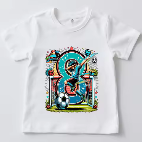 Kids Boys Girls 8th Birthday Football Print Cotton T Shirt Casual Summer Tee for Children Teen Age 8