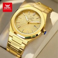 OPK นาฬิกากันน้ำผู้ชาย2025ของแท้ใหม่ธุรกิจสแตนเลสปฏิทินเรืองแสงนาฬิกาสำหรับผู้ชายทอง