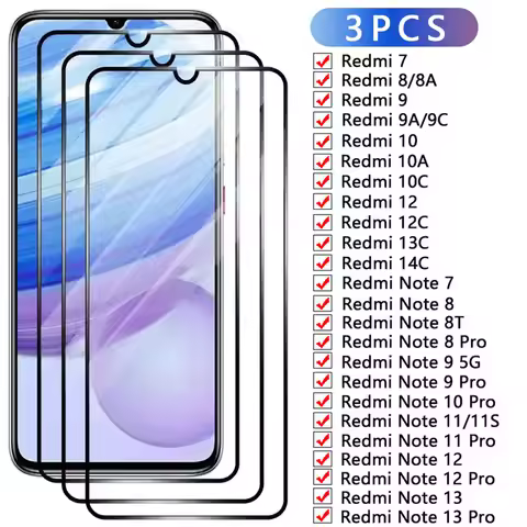 3PCS 9H Tempered Film For Xiaomi Redmi Note 13 12 11 10 9 8 7 Pro 4G 5G Glass Protective Glass For R