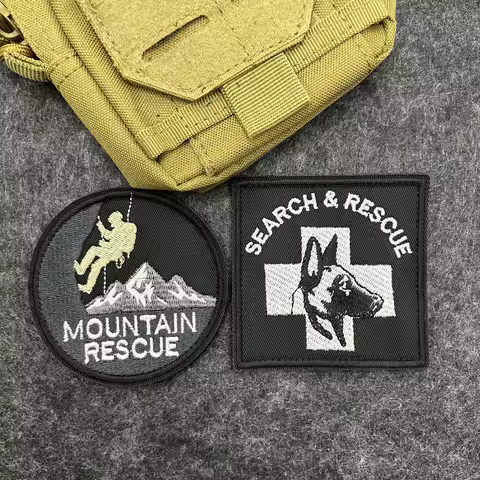 Search Rescue Embroidered Morale Patches, Mountain Rescue & Search and Rescue Hook and Loop Patches