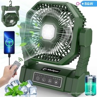 (Ready stock)20000mAh camping fan portable fan with LED lantern, rechargeable outdoor tent fan for camping with Remote &amp; Hook, 4 speed powerful USB table fan for fishing, camping,